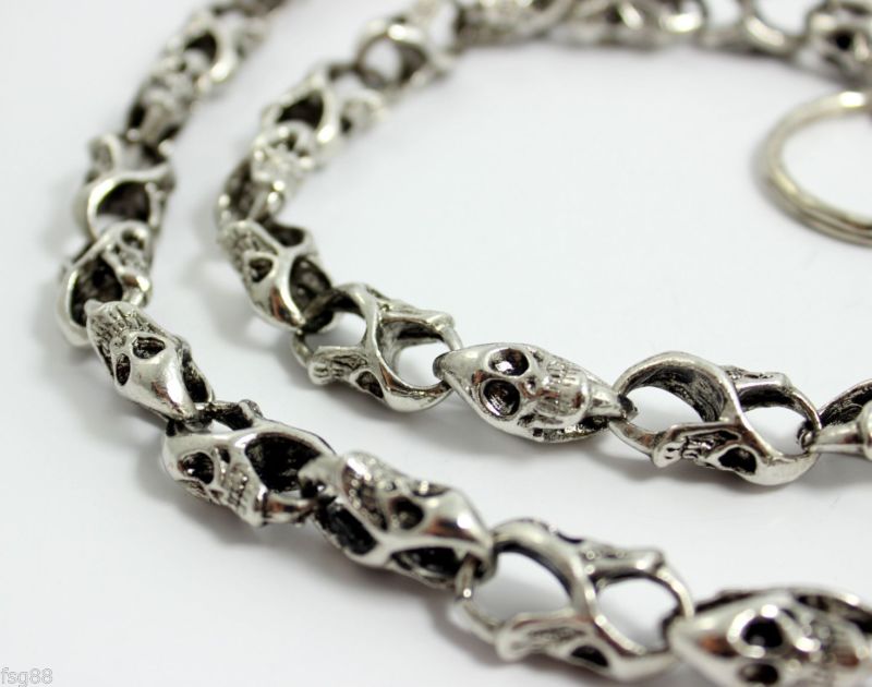 NEW 21" Chrome Ghost Skull Skeleton Biker Trucker Jean Wallet Heavy Chain
