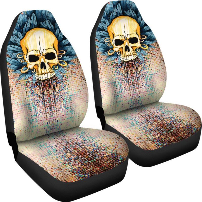 Skull Car Seat Cover Design Gold Pattern