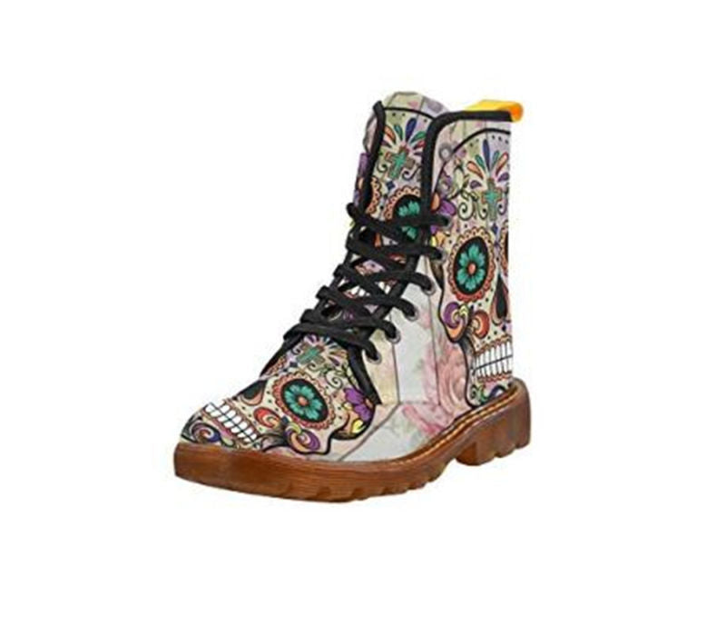 Women's Shoes Lace Up Boots Sugar Skull on Flower Martin Boots Ankle Boot