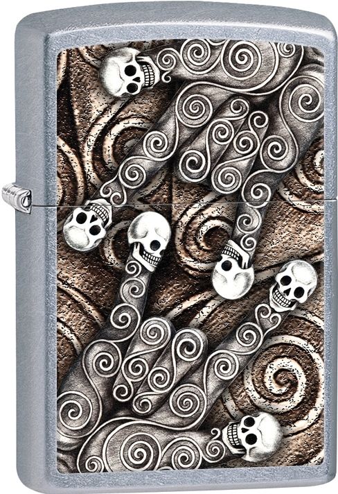 Zippo Skull Scroll Hand Rock On I Love You Patterns Street Chrome Lighter