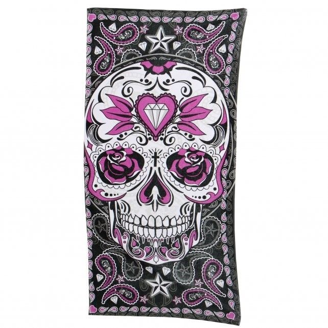 Sugar Skull Paisley Pink Bath Beach Pool Gift Towel Roses Diamonds NWT