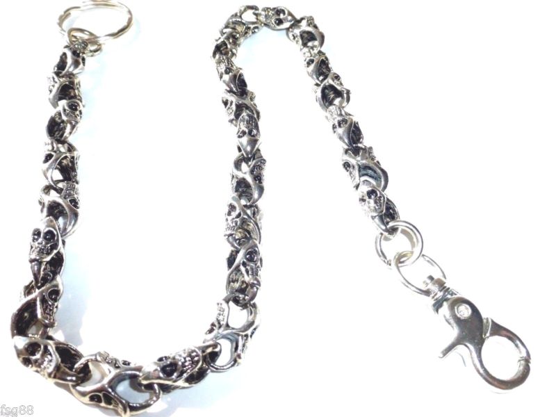 NEW 21" Chrome Ghost Skull Skeleton Biker Trucker Jean Wallet Heavy Chain