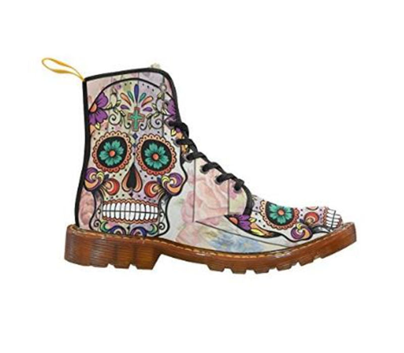 Women's Shoes Lace Up Boots Sugar Skull on Flower Martin Boots Ankle Boot