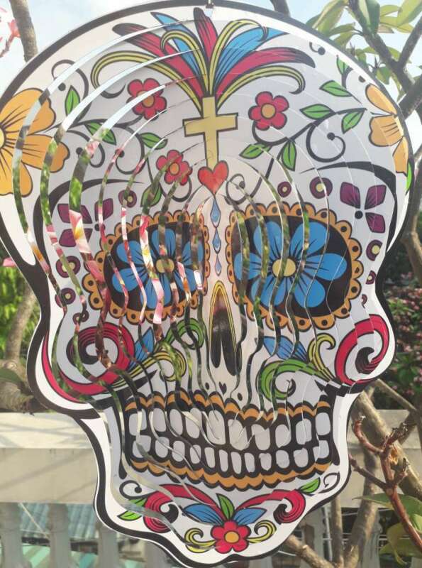 Wholesale 100 pcs Sugar skull wind chimes wind spinners day of the dead sugar skull