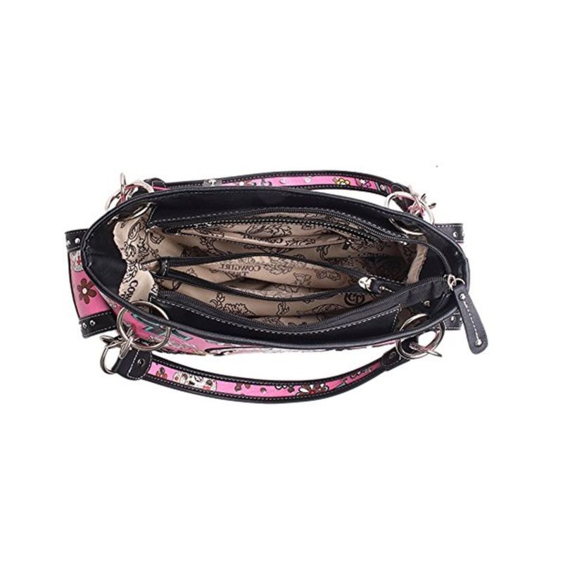 Sugar Skull Purse with Concealed Carry Pocket Day of The Dead Handbag, Fuchsia