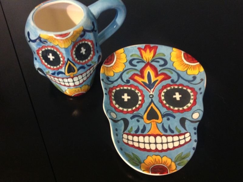 Set of Sugar Skull Mugs and Plates Halloween