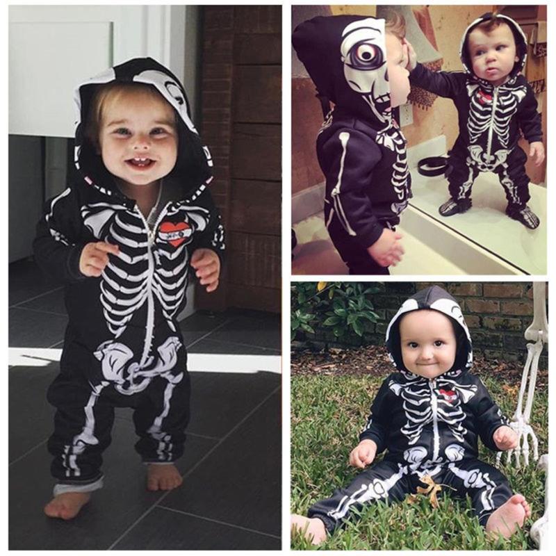 Newborn Kids Baby Girls Boys Romper Skull Hooded Bodysuit Jumpsuit Outfits 0-24M