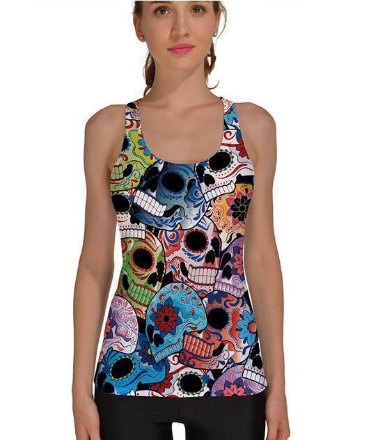 Fashion Day of the Dead Skull Printed Tank Tops Sleeveless vest 4XL sugar skull tanktop