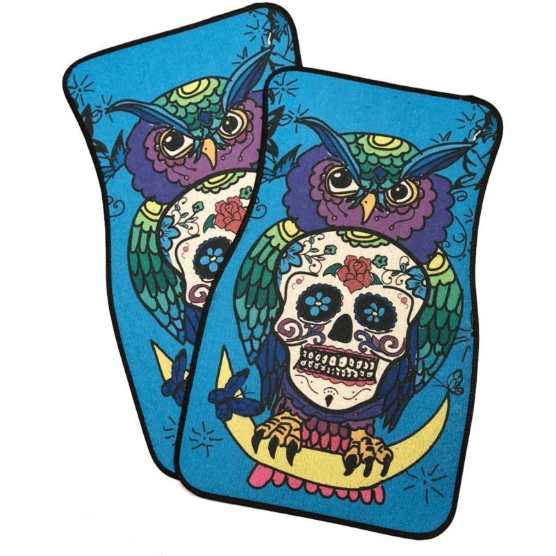 Owl Sugar Skull 2 Piece Carpet Car Floor Mat Set New
