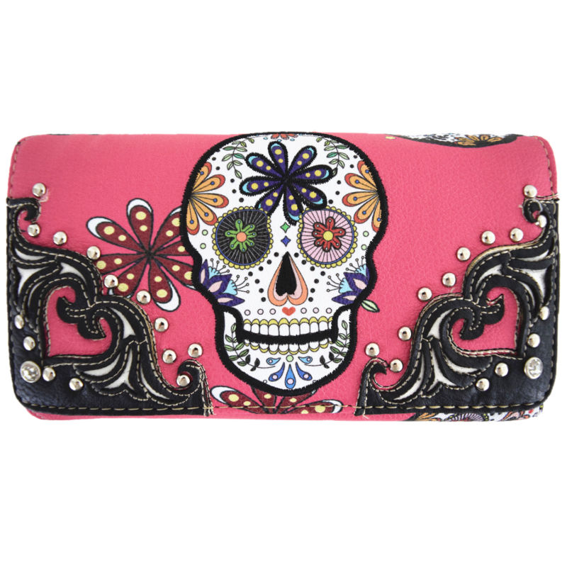 Sugar Skull Halloween Purse Punk Handbag Women's Totes Shoulder Bag Wallet Set
