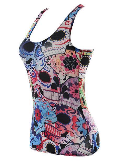 Fashion Day of the Dead Skull Printed Tank Tops Sleeveless vest 4XL sugar skull tanktop