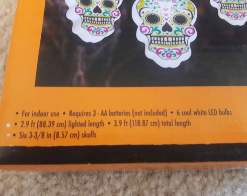Day of the Dead Sugar Skull String of 6 LED Lights Bedroom Wall Decor Girl's NEW