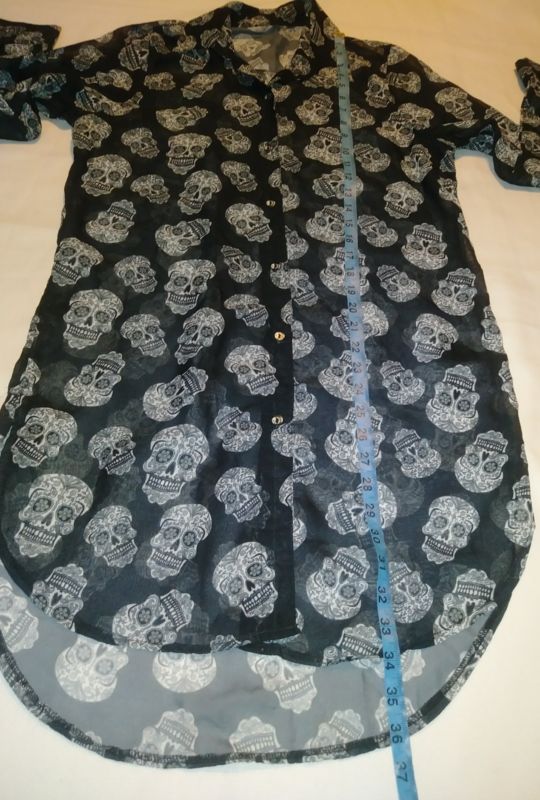 Women's Long Sleeve Sugar Skull Sheer Long Blouse Size S/M