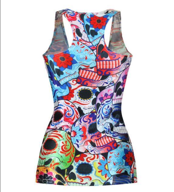 Fashion Day of the Dead Skull Printed Tank Tops Sleeveless vest 4XL sugar skull tanktop