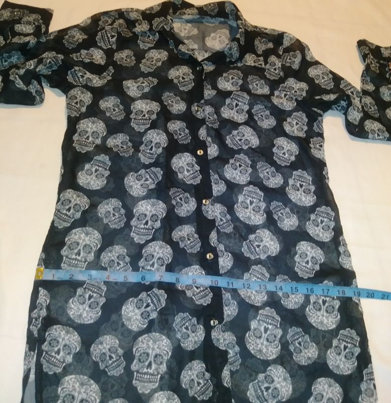 Women's Long Sleeve Sugar Skull Sheer Long Blouse Size S/M