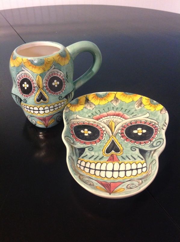 Set of Sugar Skull Mugs and Plates Halloween