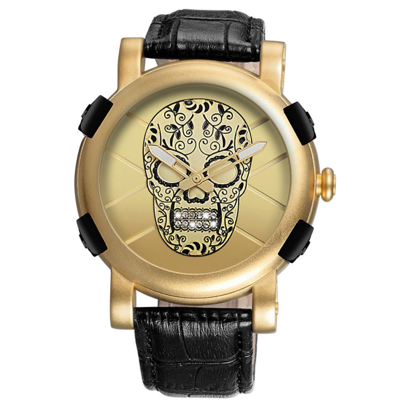 Sugar Skull Watch - Mesh Quartz Watch Genuine Leather Belt