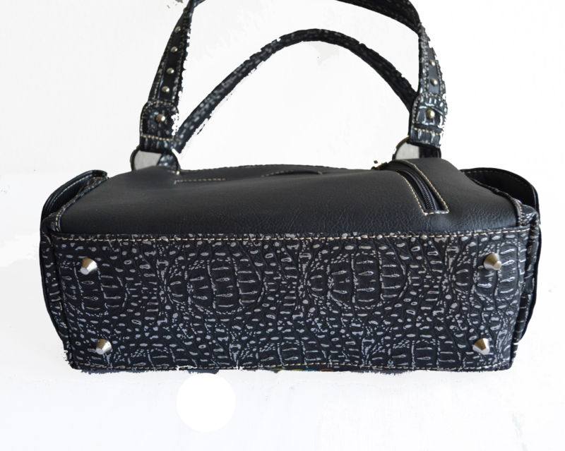 Western black embroidery sugar skull day of the dead handbag shoulder purse bag