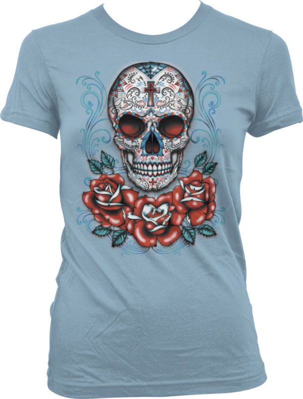 Sugar Skull and Roses - Day of the Dead Skull Art Juniors T-shirt