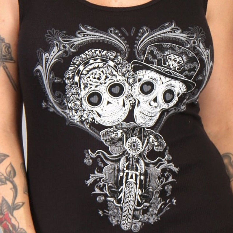Ladies Sugar Skull COUPLE Tank Top Womens Motorcycle Biker Wedding t-shirt