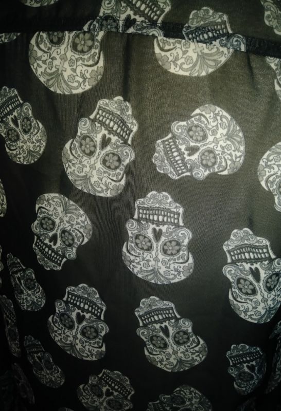 Women's Long Sleeve Sugar Skull Sheer Long Blouse Size S/M