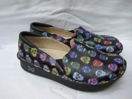 Women's Alegria "Debra"  Sugar Skulls patent leather shoes 39 (US 9)