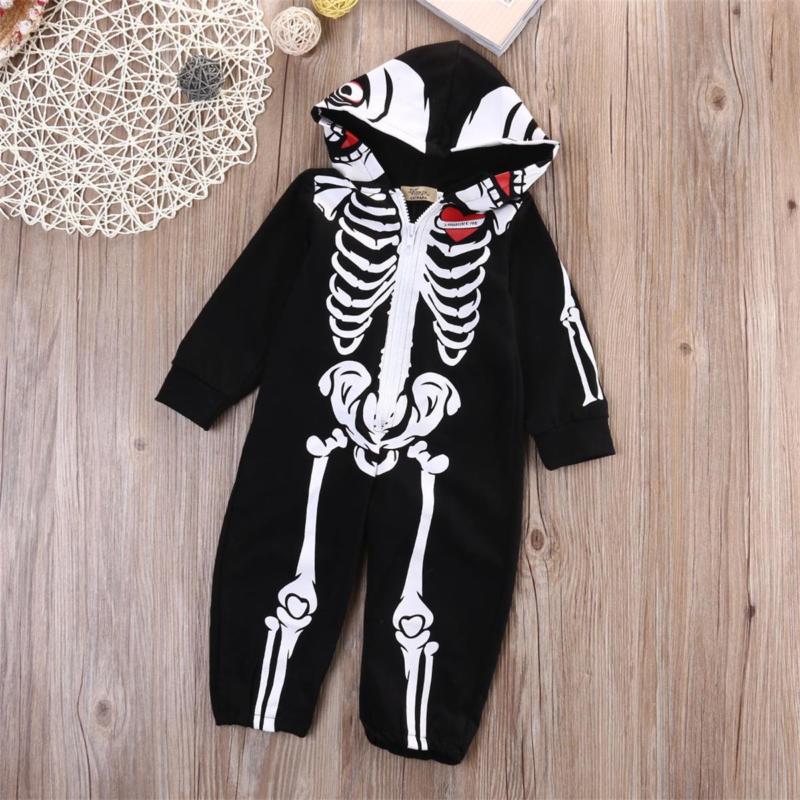 Newborn Kids Baby Girls Boys Romper Skull Hooded Bodysuit Jumpsuit Outfits 0-24M