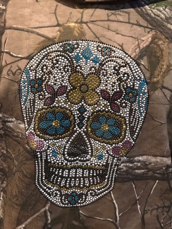 CAMOUFLAGE RHINESTUDS SUGAR SKULL HOODED/HOODIE SWEATSHIRT ****)VERY COOL!!