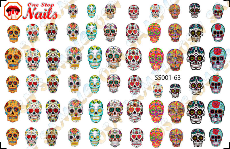 Sugar Skull Nail Art Stickers Transfers Decals Dia de los Muertos