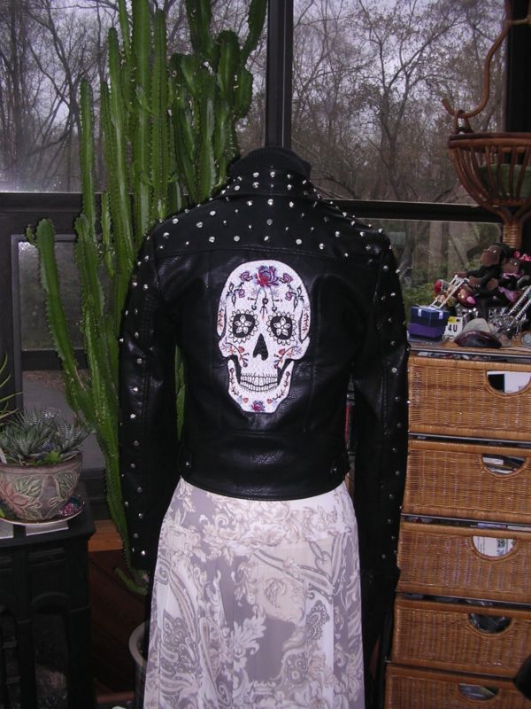FREE GENERATION $225 LEATHER EMBROIDERED STUD SUGAR SKULL DAY OF THE DEAD JACKET