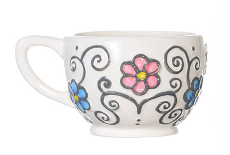 Ceramic Sugar Skull Teacup and Spoon & Leaf Tea Infuser