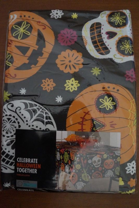 NEW Halloween Sugar Skulls Vinyl Tablecloth 70" Round