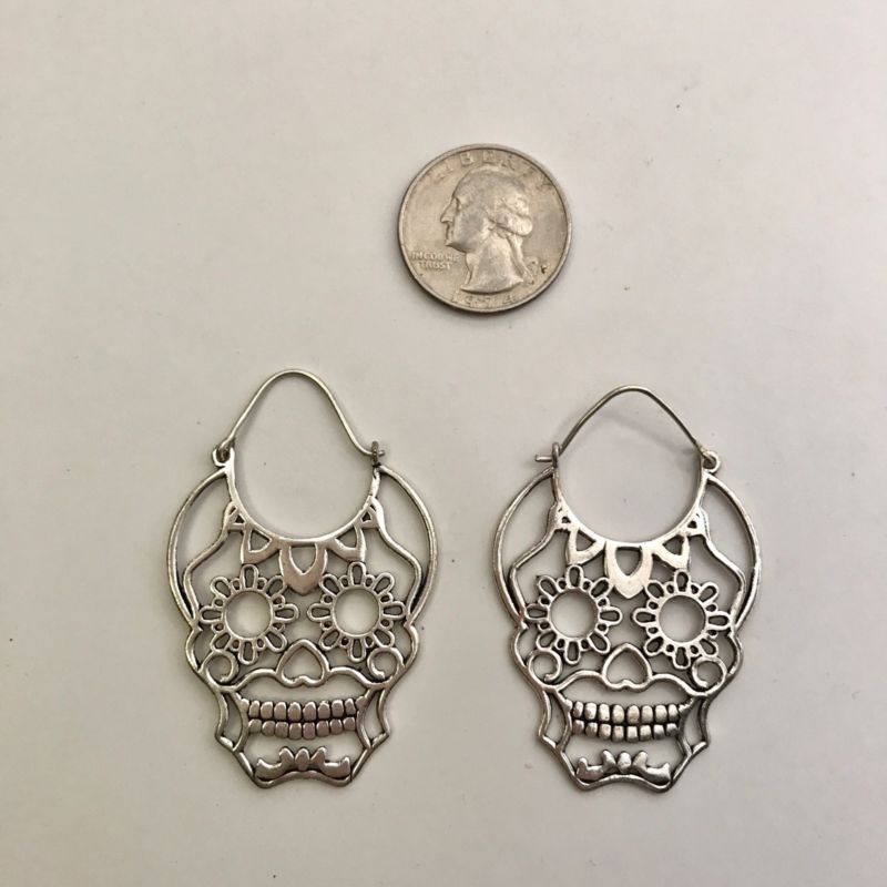 Silver-Plated Sugar Skull Hoop Earrings