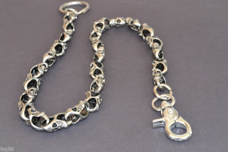 NEW 21" Chrome Ghost Skull Skeleton Biker Trucker Jean Wallet Heavy Chain