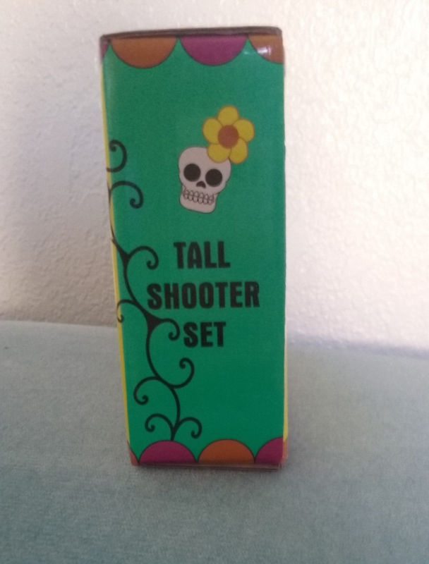 Sugar Skull Mexi Party Shots glass Skeleton Tall 2 oz Shooter Glasses Set of 4