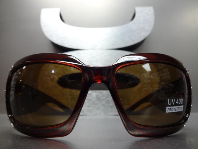 Women's WESTERN Bling COWGIRL SUN GLASSES Brown Frame & Lens Sugar Skull Concho