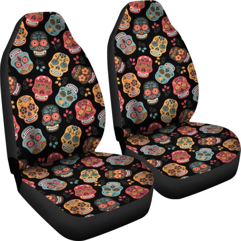 Skull Car Seat Cover Black/Colorful ( Set of 2 )