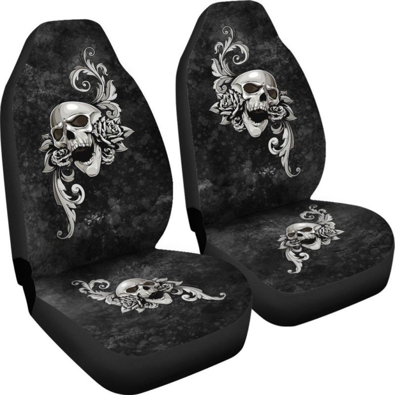 Skull Design Car Seat Cover Gray Set of 2