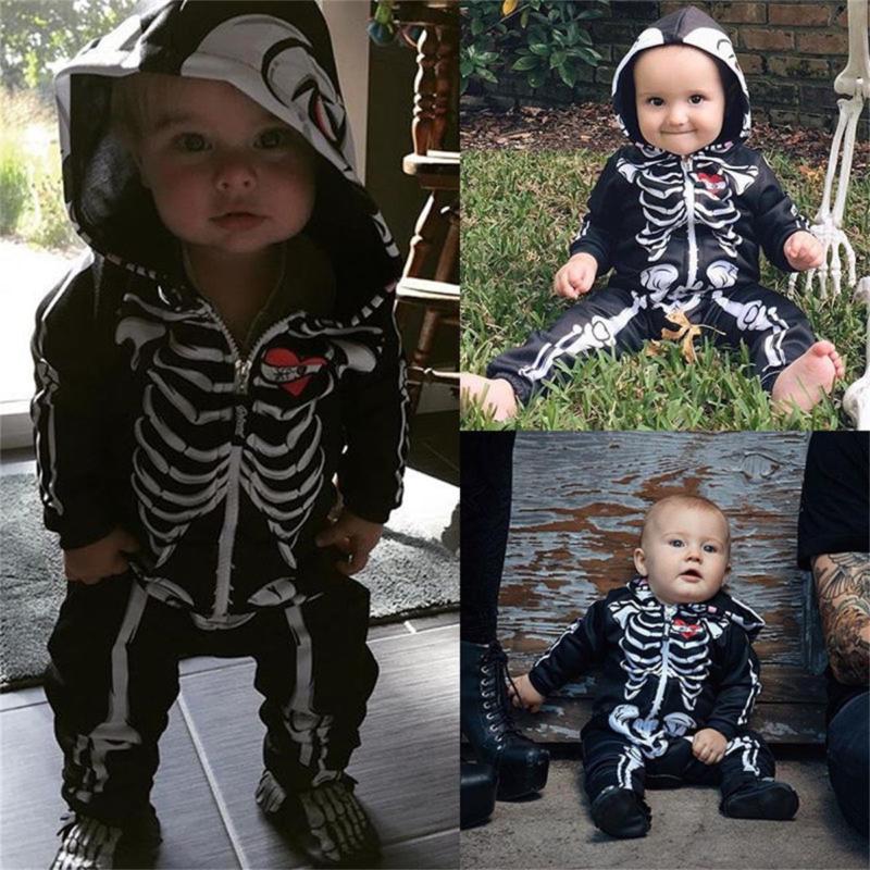 Newborn Kids Baby Girls Boys Romper Skull Hooded Bodysuit Jumpsuit Outfits 0-24M