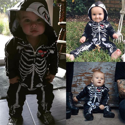 Newborn Kids Baby Girls Boys Romper Skull Hooded Bodysuit Jumpsuit Outfits 0-24M
