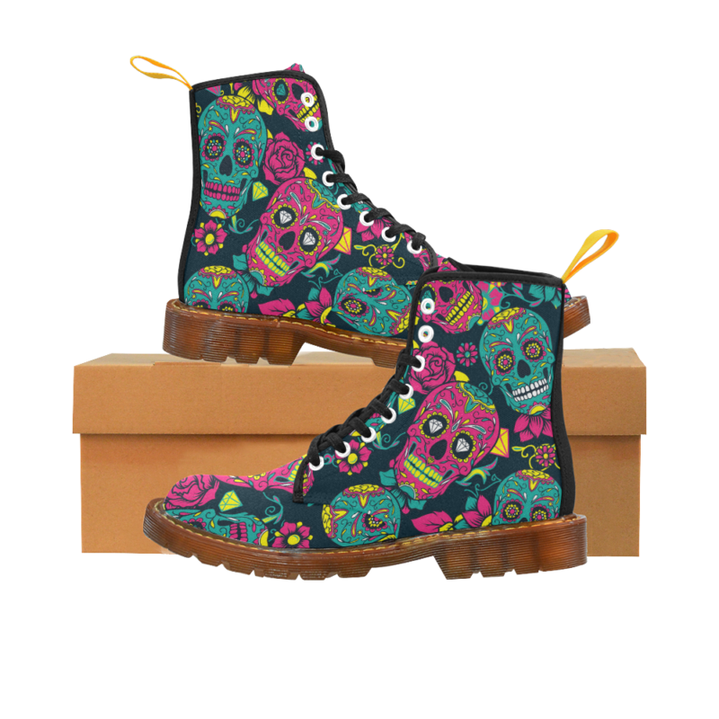 Women's Shoes Lace Up Boots Martin Boots Day of The Dead Colorful Sugar Skull