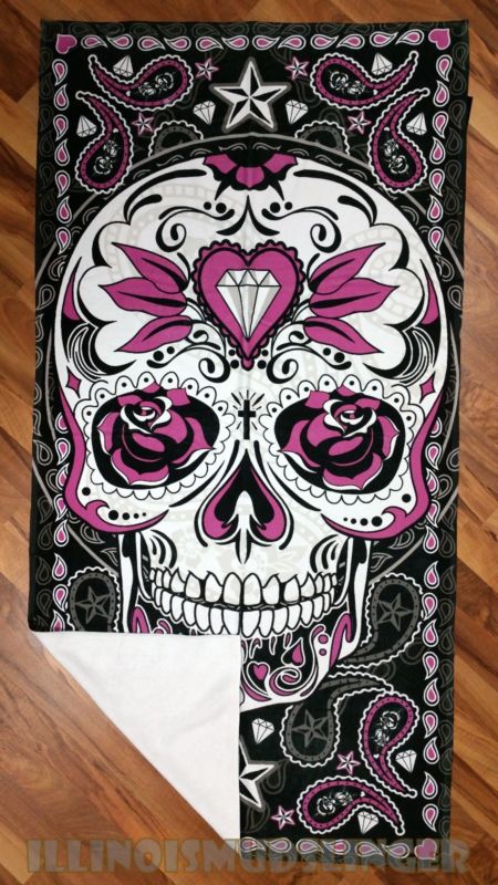 Large Paisley Sugar Skull Soft Bath Beach Towel Biker Gift