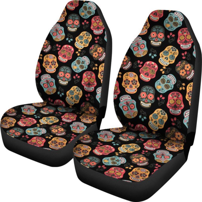 Skull Car Seat Cover Black/Colorful ( Set of 2 )