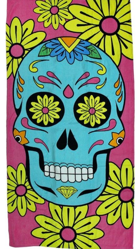 Sugar Skull Beach Towel Sugar Skull 30"x 60" Colorful Towel