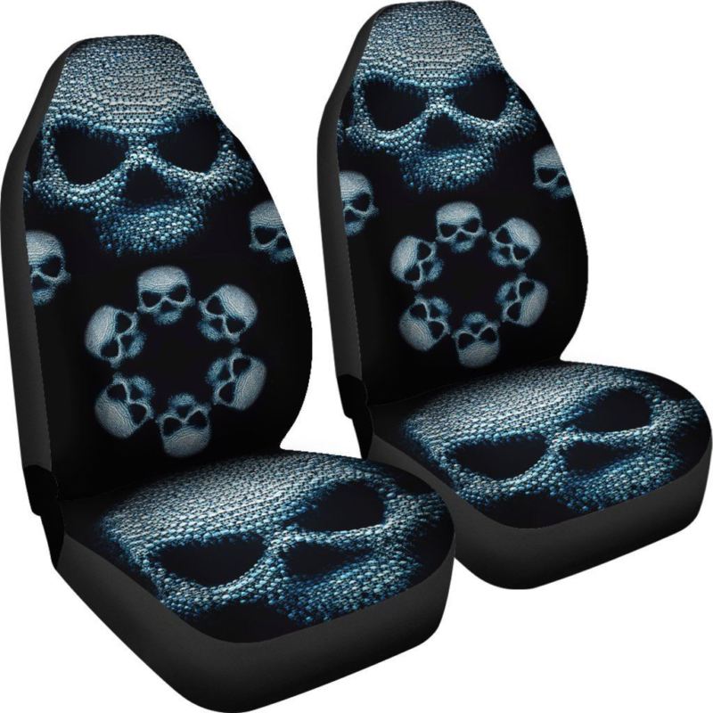 Skull Face Car Seat Cover Gray Set of 2