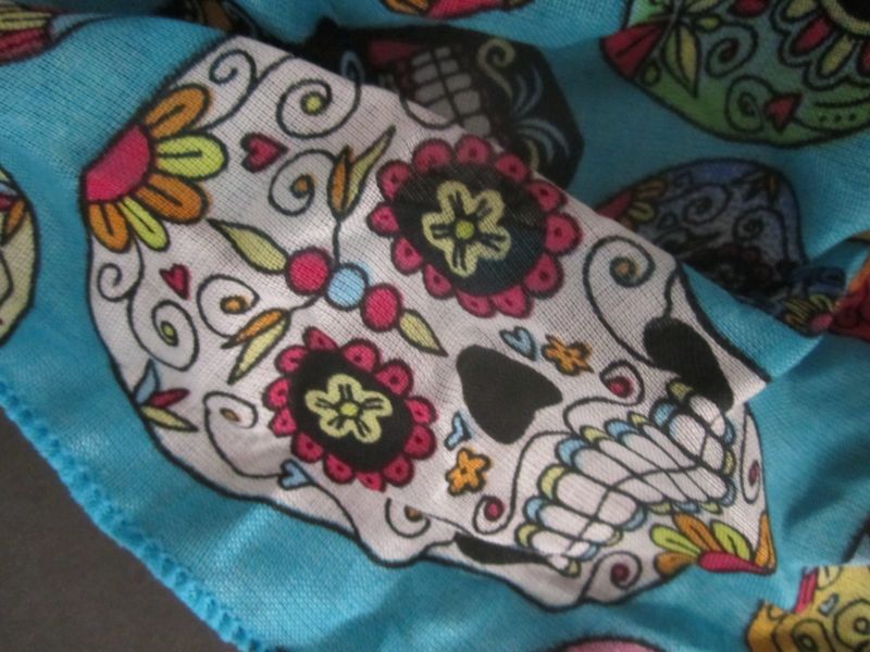 NEW Sugar Skull Womens Fashion Scarf Teal Multicolored Lgt Wgt Fabric 11" x 60"