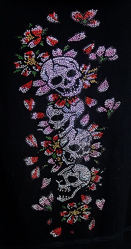 JUNIOR LIGHT HOODIE SKULLS BONES RHINESTONE TOP SKULL NEW S - 2XL