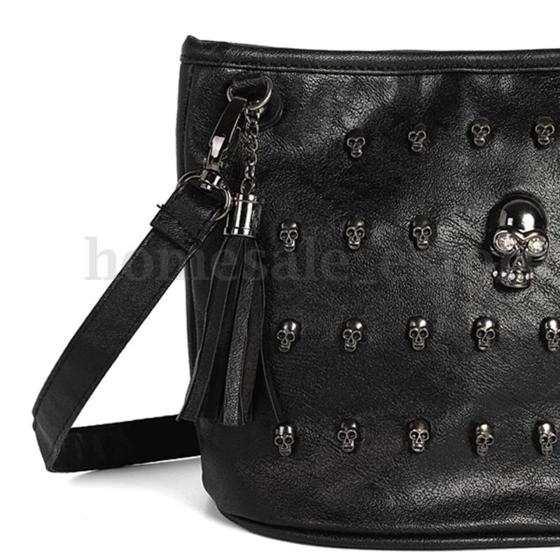 Fashion Women Skull Punk Leather Goth Tassel Messenger Shoulder Bag Tote Handbag