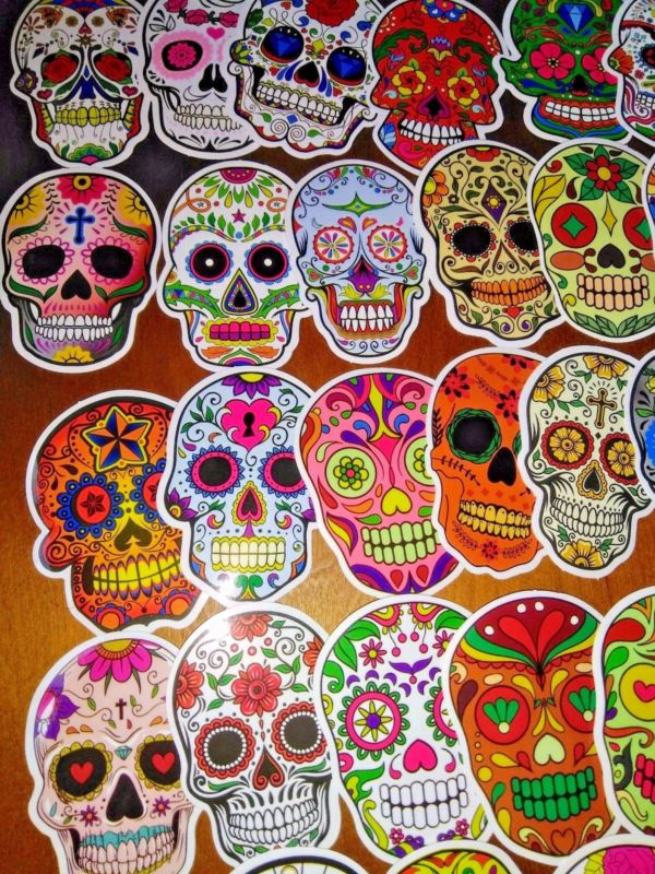 Set of 50 - Sugar Skull, Stickers, Decals