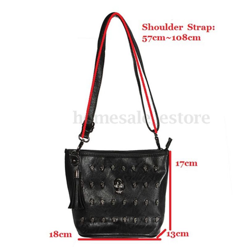 Fashion Women Skull Punk Leather Goth Tassel Messenger Shoulder Bag Tote Handbag